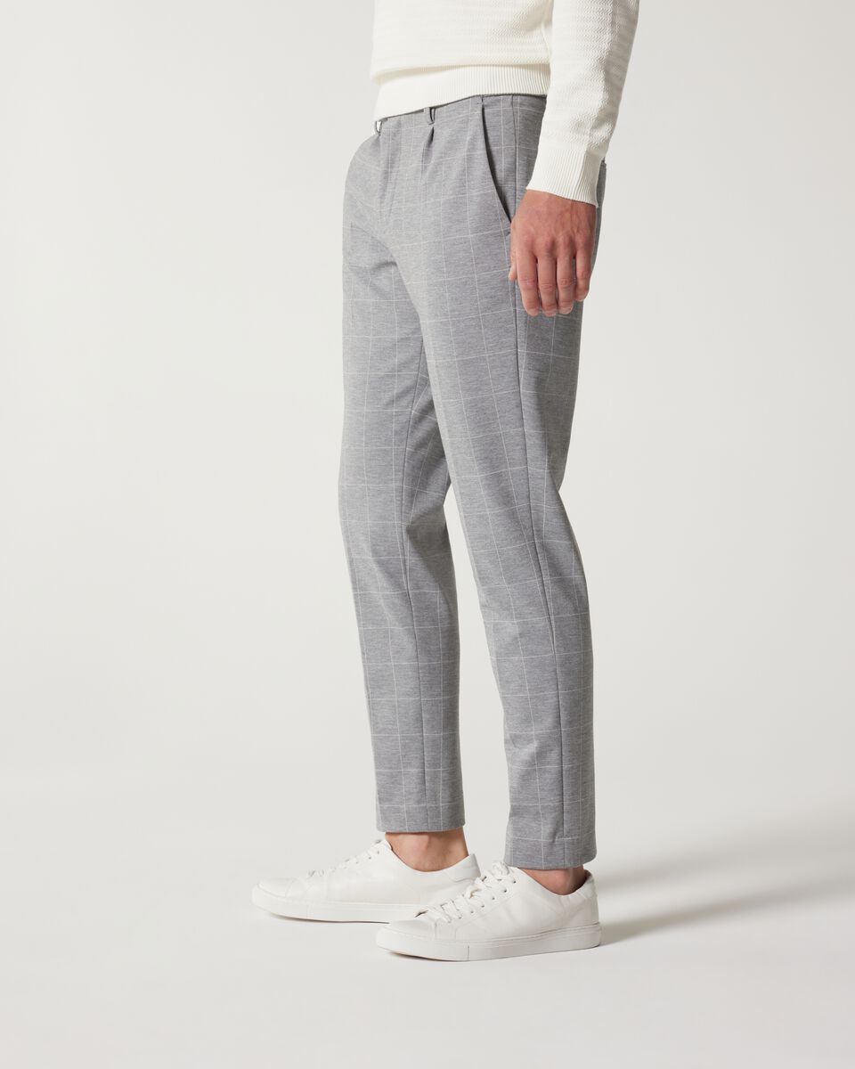 Grey Windowpane Relaxed Slim Jersey Check Tailored Pant